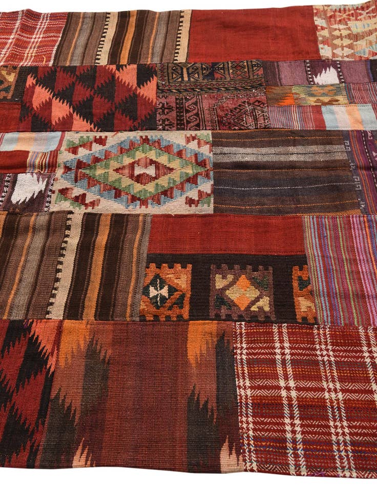 Detail image of  5' 6 x 8'  Hand Woven Kilim Patchwork Wool Rug
