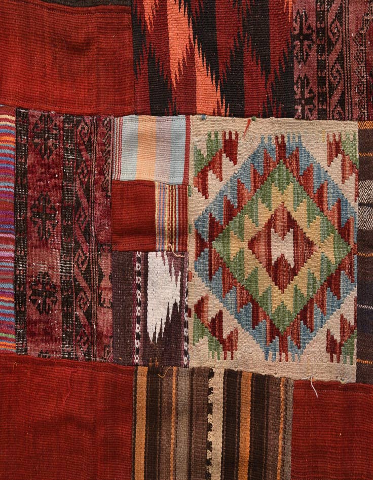 Detail image of  5' 6 x 8'  Hand Woven Kilim Patchwork Wool Rug