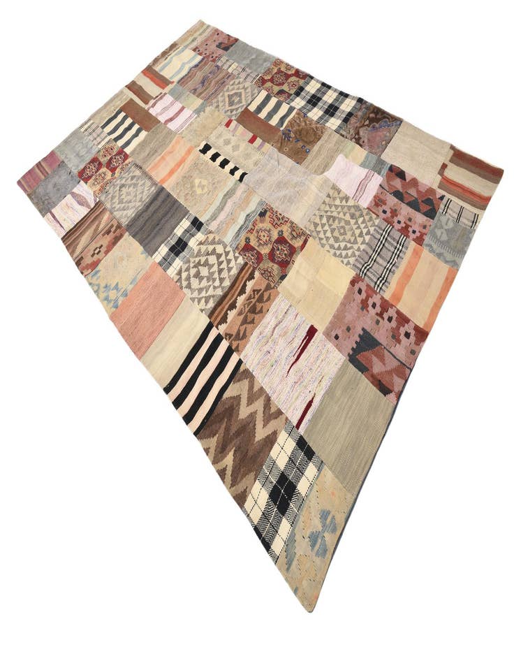 Detail image of  6' 5 x 10'  Hand Woven Kilim Patchwork Wool Rug