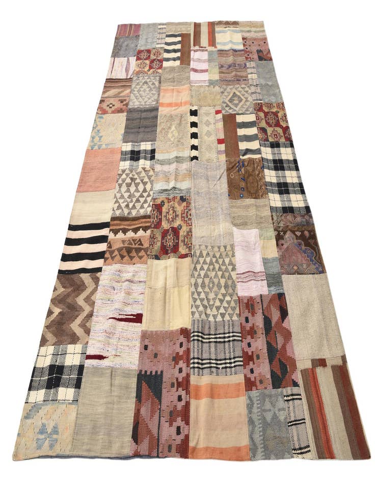 Detail image of  6' 5 x 10'  Hand Woven Kilim Patchwork Wool Rug