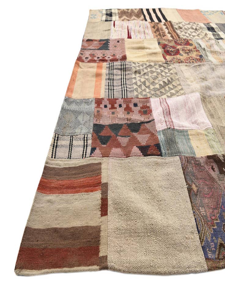 Detail image of  6' 5 x 10'  Hand Woven Kilim Patchwork Wool Rug