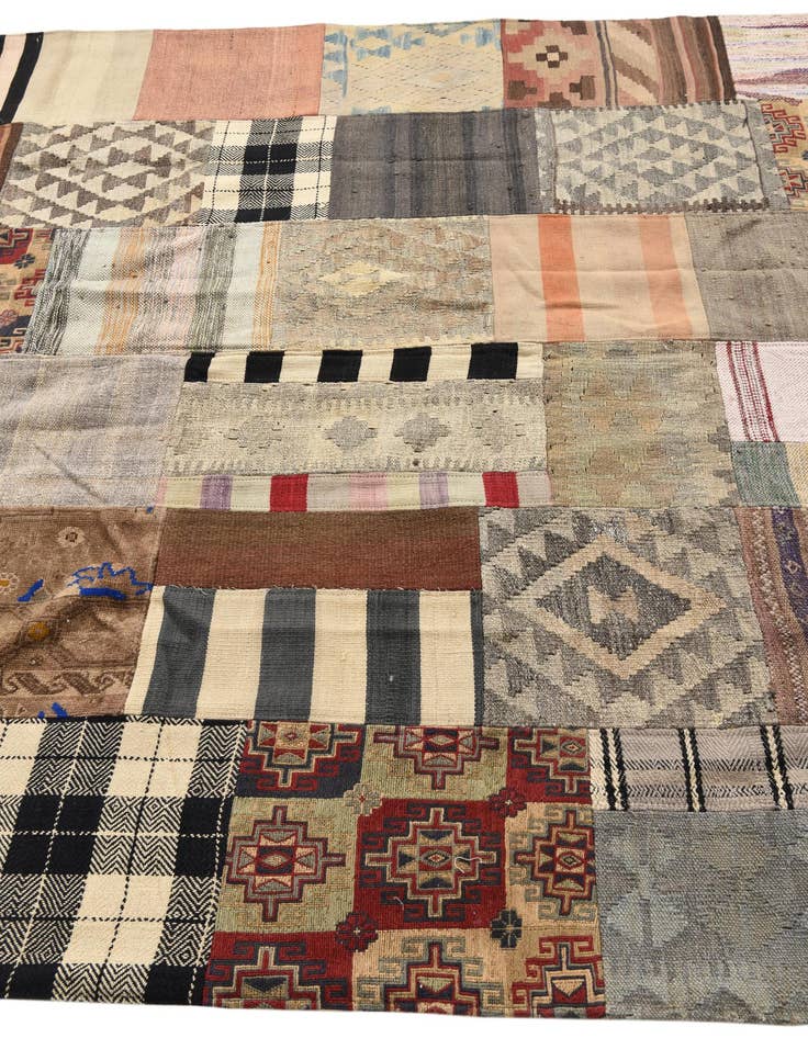 Detail image of  6' 5 x 10'  Hand Woven Kilim Patchwork Wool Rug