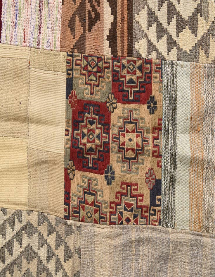Detail image of  6' 5 x 10'  Hand Woven Kilim Patchwork Wool Rug