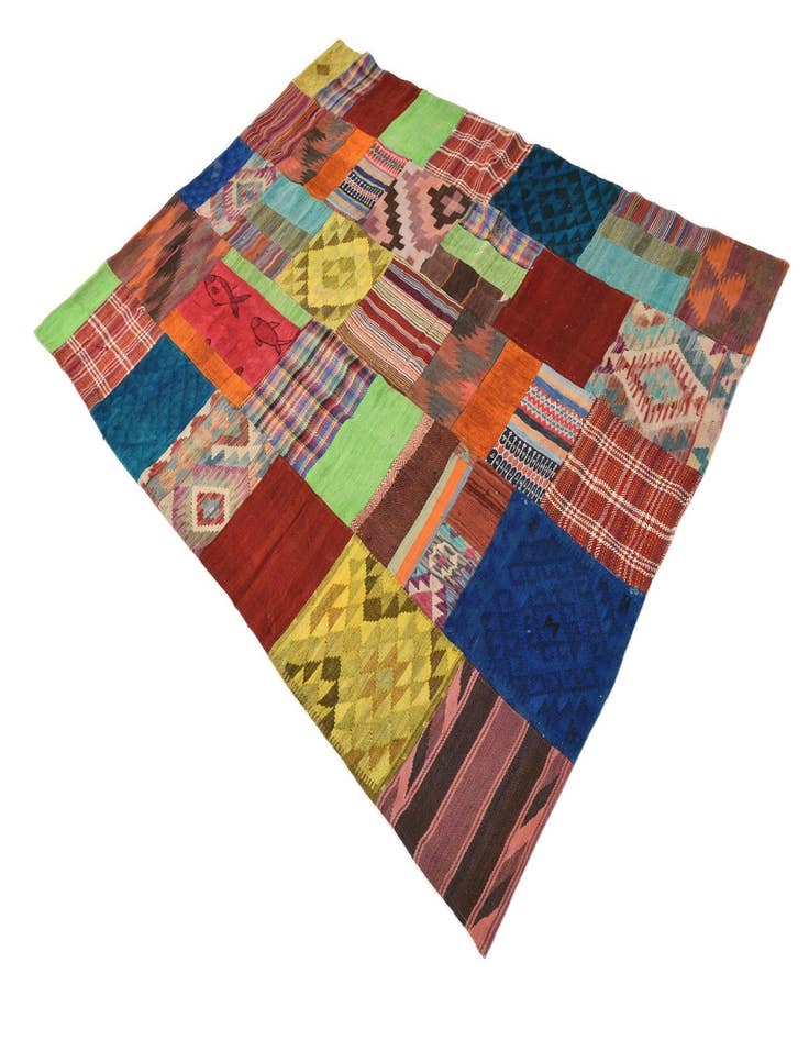 Detail image of  5' 7 x 8'  Hand Woven Kilim Patchwork Wool Rug