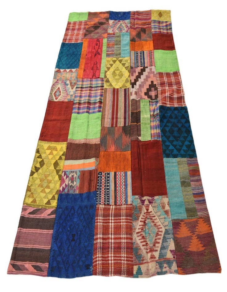 Detail image of  5' 7 x 8'  Hand Woven Kilim Patchwork Wool Rug