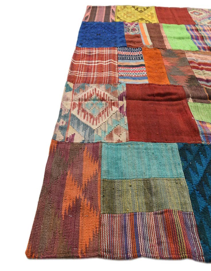 Detail image of  5' 7 x 8'  Hand Woven Kilim Patchwork Wool Rug