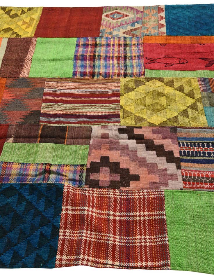 Detail image of  5' 7 x 8'  Hand Woven Kilim Patchwork Wool Rug