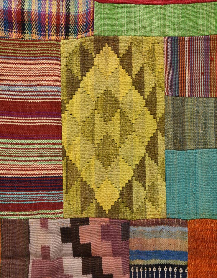 Detail image of  5' 7 x 8'  Hand Woven Kilim Patchwork Wool Rug