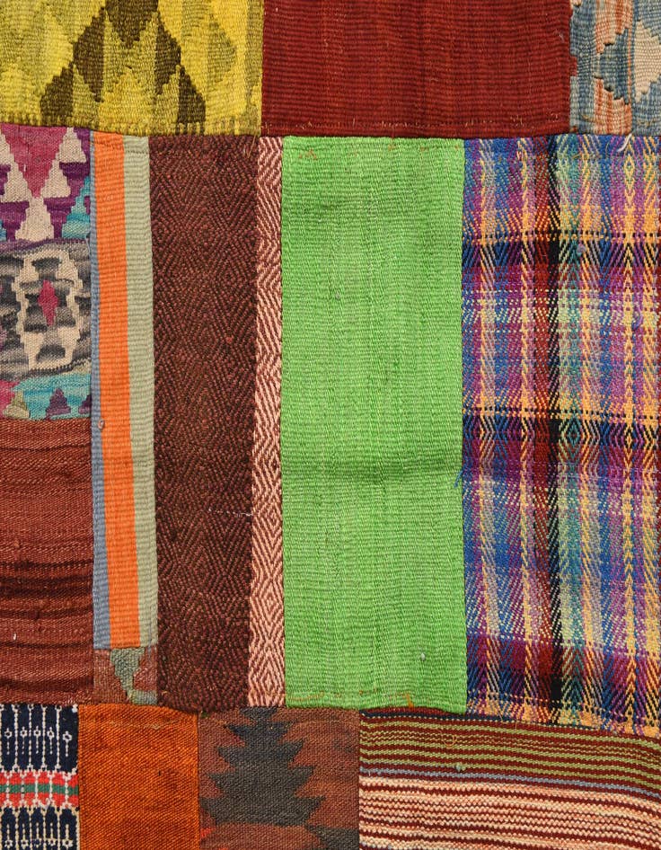 Detail image of  5' 7 x 8'  Hand Woven Kilim Patchwork Wool Rug