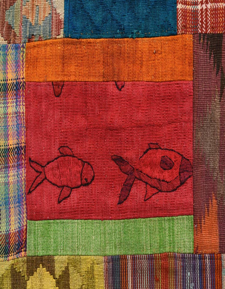 Detail image of  5' 7 x 8'  Hand Woven Kilim Patchwork Wool Rug