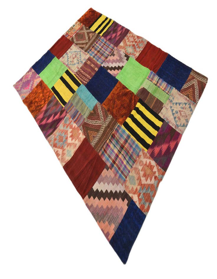 Detail image of  5' 7 x 7' 9  Hand Woven Kilim Patchwork Wool Rug