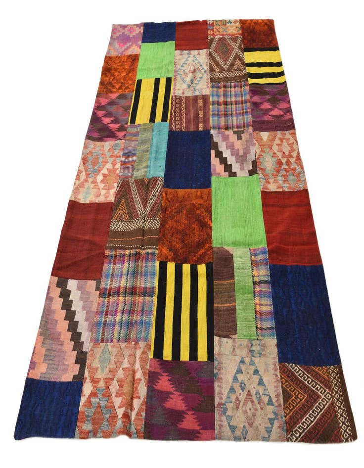 Detail image of  5' 7 x 7' 9  Hand Woven Kilim Patchwork Wool Rug