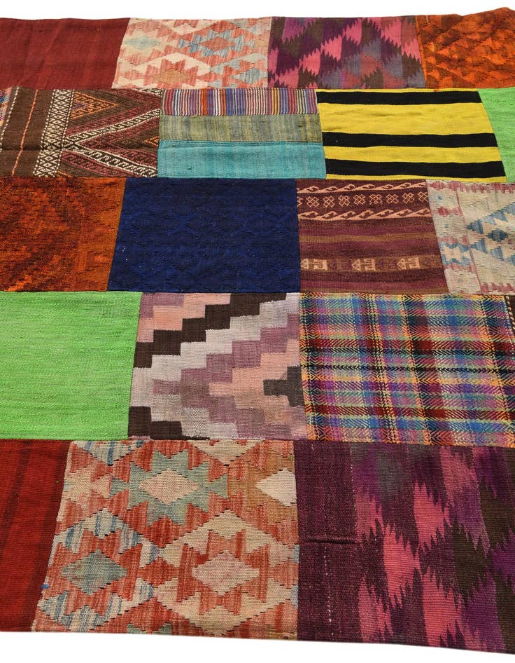 Detail image of  5' 7 x 7' 9  Hand Woven Kilim Patchwork Wool Rug