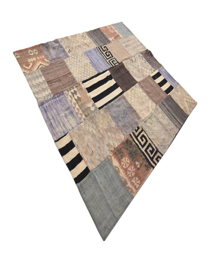 Detail image of  6' x 7' 9  Hand Woven Kilim Patchwork Wool Rug