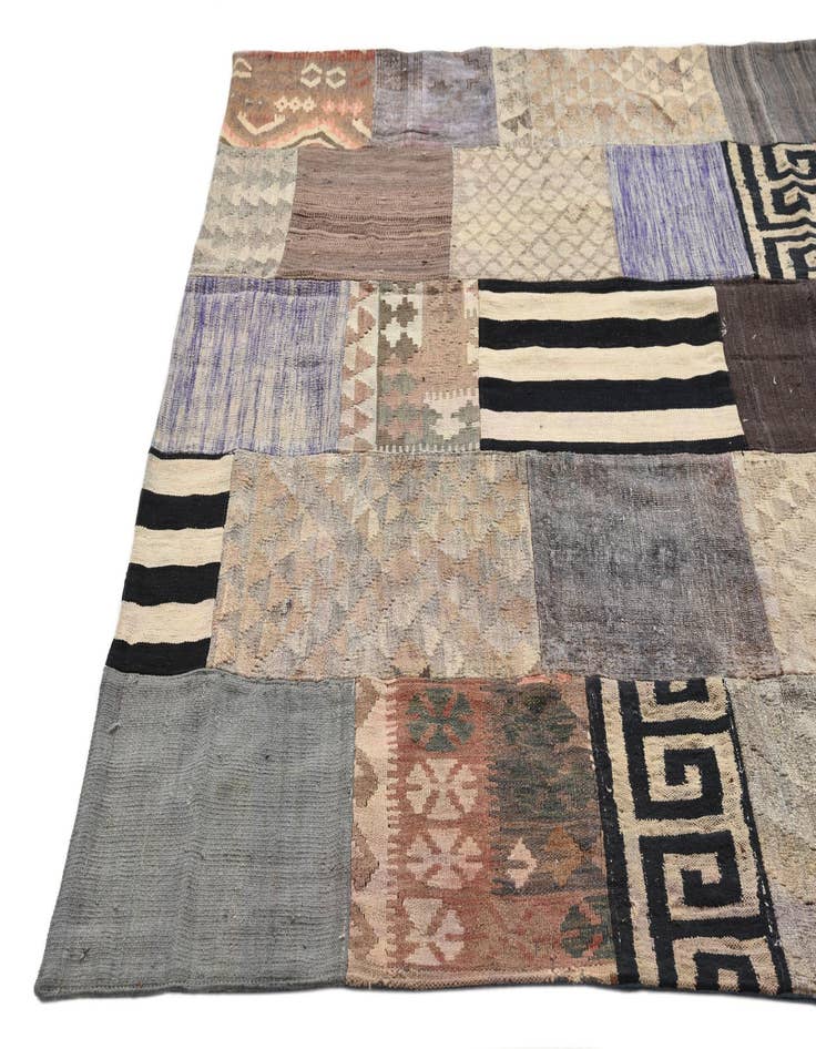 Detail image of  6' x 7' 9  Hand Woven Kilim Patchwork Wool Rug