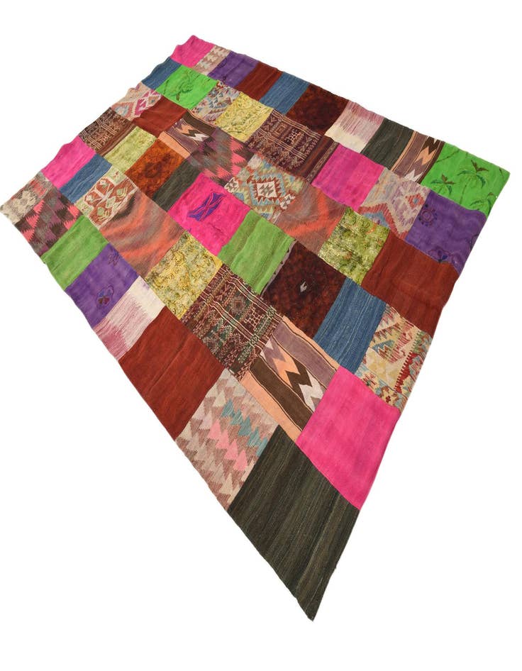 Detail image of  6' 8 x 10'  Hand Woven Kilim Patchwork Wool Rug