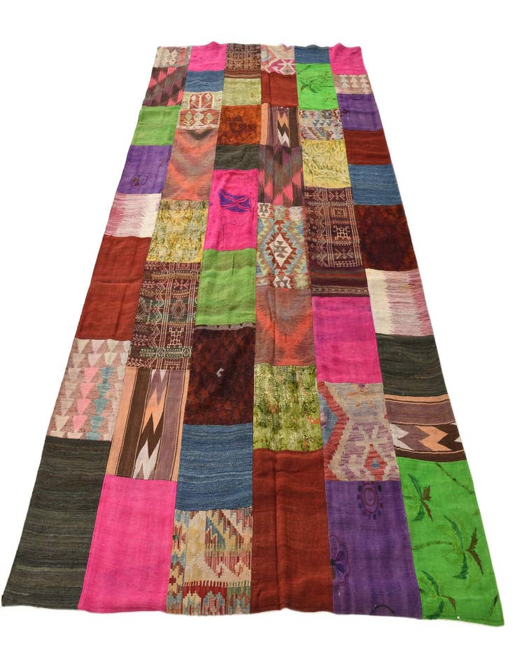 Detail image of  6' 8 x 10'  Hand Woven Kilim Patchwork Wool Rug