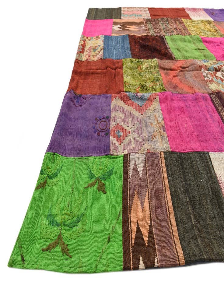 Detail image of  6' 8 x 10'  Hand Woven Kilim Patchwork Wool Rug