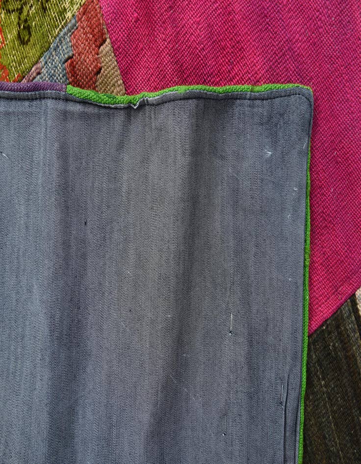 Detail image of  6' 8 x 10'  Hand Woven Kilim Patchwork Wool Rug