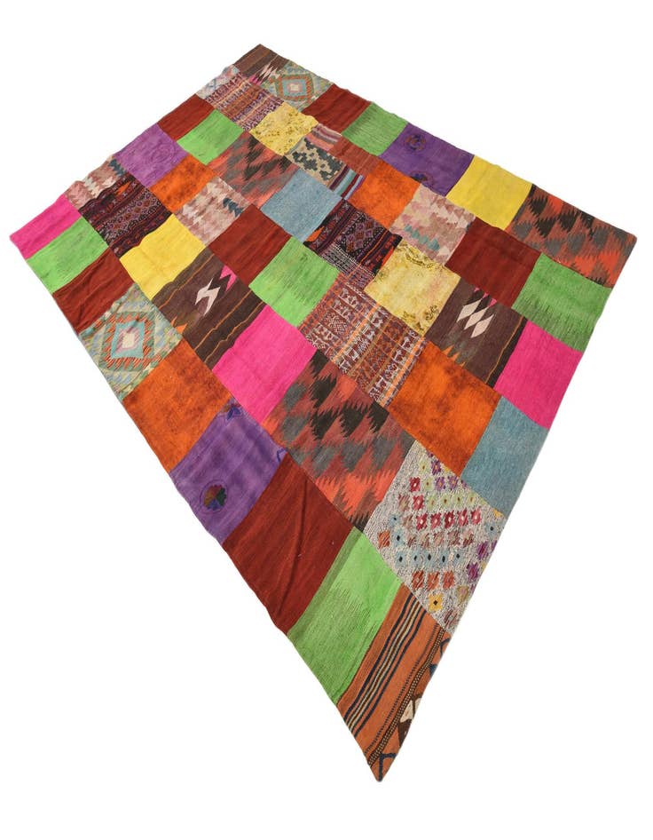 Detail image of  7' 4 x 9' 9  Hand Woven Kilim Patchwork Wool Rug