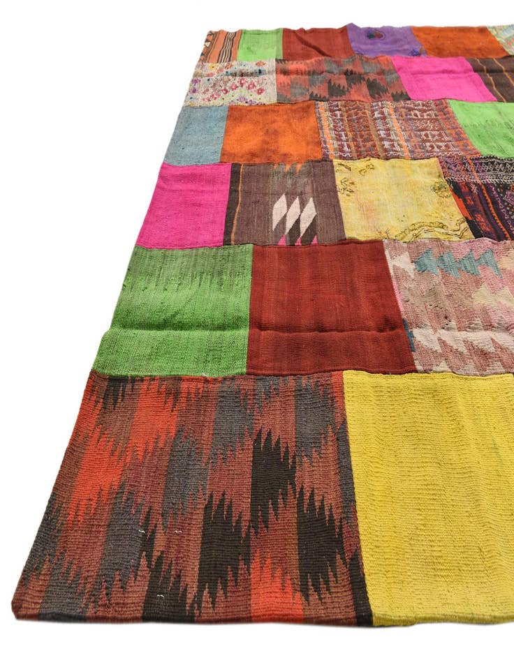 Detail image of  7' 4 x 9' 9  Hand Woven Kilim Patchwork Wool Rug