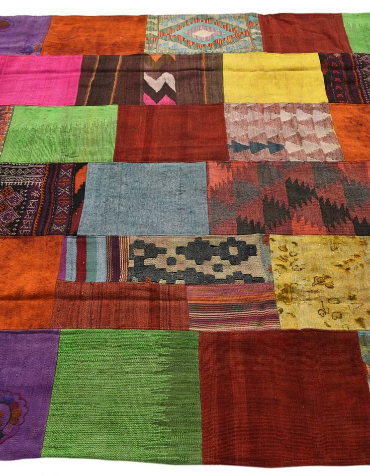 Detail image of  7' 4 x 9' 9  Hand Woven Kilim Patchwork Wool Rug