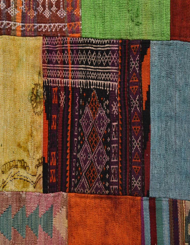 Detail image of  7' 4 x 9' 9  Hand Woven Kilim Patchwork Wool Rug