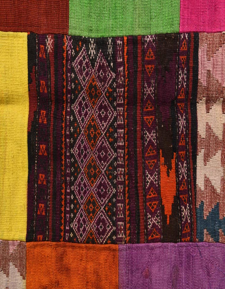 Detail image of  7' 4 x 9' 9  Hand Woven Kilim Patchwork Wool Rug