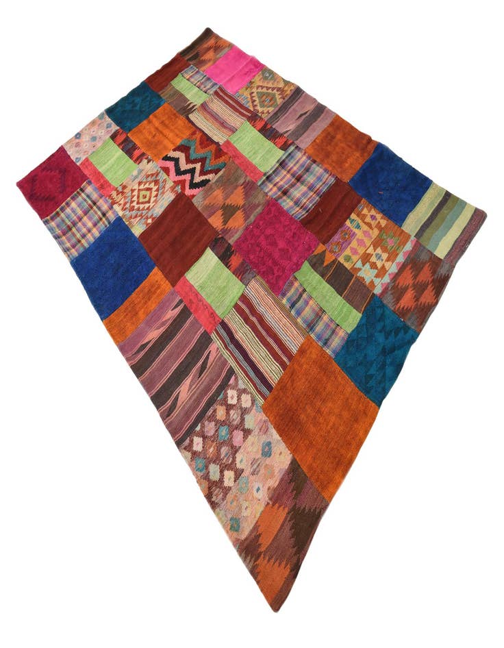 Detail image of  5' 5 x 8'  Hand Woven Kilim Patchwork Wool Rug