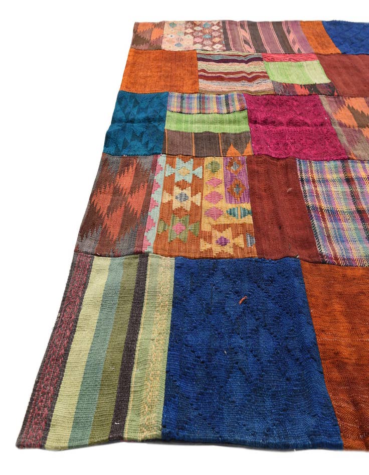 Detail image of  5' 5 x 8'  Hand Woven Kilim Patchwork Wool Rug