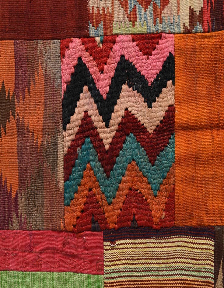 Detail image of  5' 5 x 8'  Hand Woven Kilim Patchwork Wool Rug