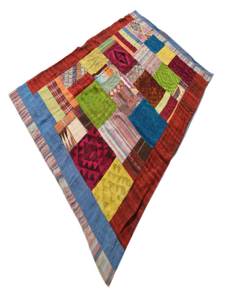 Detail image of  5' 4 x 8' 4  Hand Woven Kilim Patchwork Wool Rug