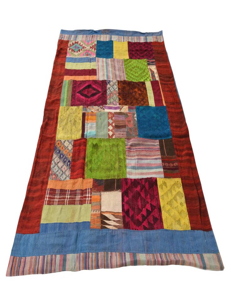 Detail image of  5' 4 x 8' 4  Hand Woven Kilim Patchwork Wool Rug