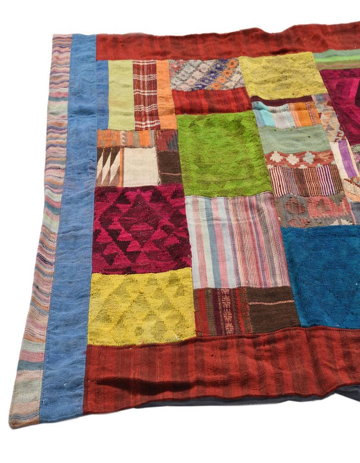 Detail image of  5' 4 x 8' 4  Hand Woven Kilim Patchwork Wool Rug