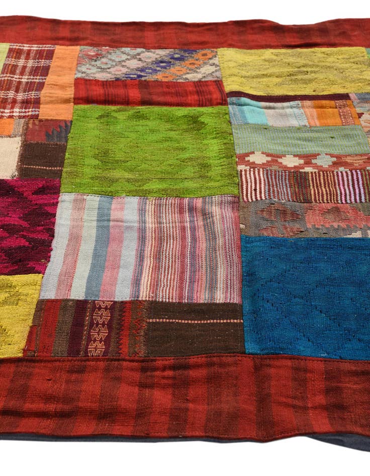 Detail image of  5' 4 x 8' 4  Hand Woven Kilim Patchwork Wool Rug