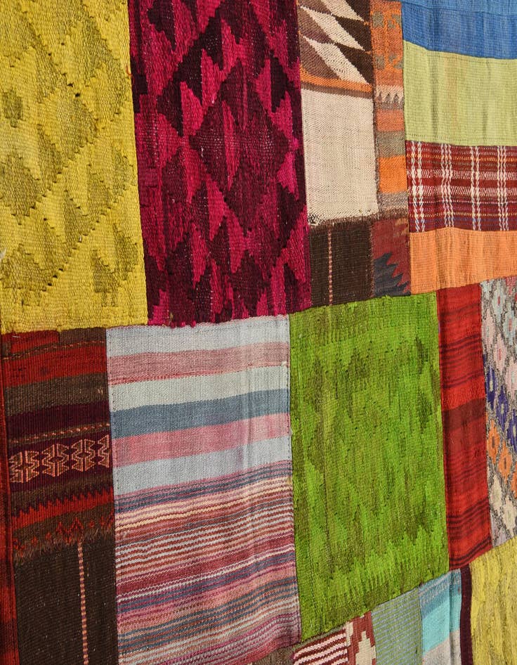 Detail image of  5' 4 x 8' 4  Hand Woven Kilim Patchwork Wool Rug