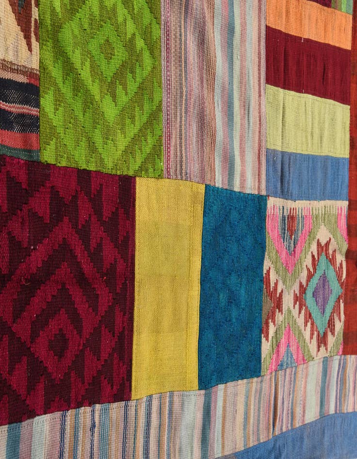 Detail image of  5' 4 x 8' 4  Hand Woven Kilim Patchwork Wool Rug