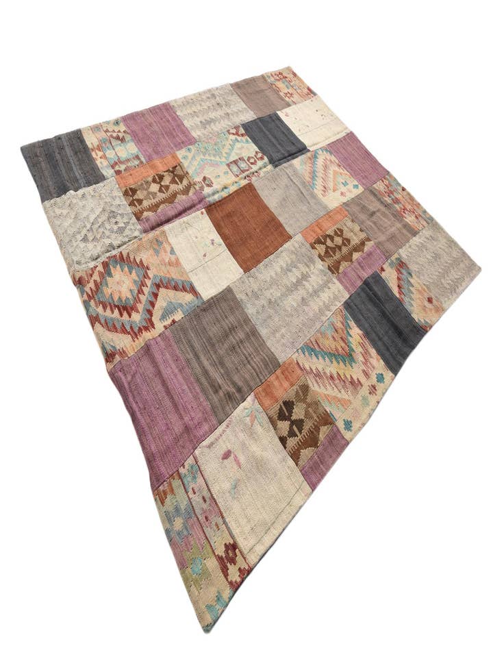 Detail image of  6' x 7' 7  Hand Woven Kilim Patchwork Wool Rug