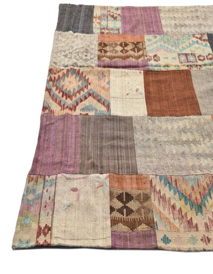 Detail image of  6' x 7' 7  Hand Woven Kilim Patchwork Wool Rug