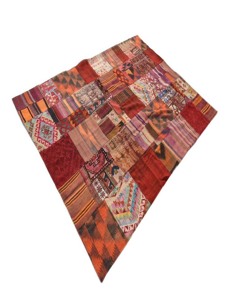 Detail image of  5' 7 x 8'  Hand Woven Kilim Patchwork Wool Rug