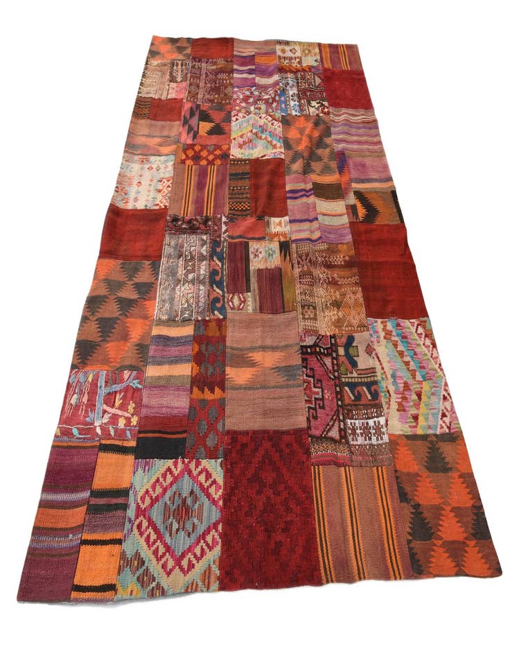Detail image of  5' 7 x 8'  Hand Woven Kilim Patchwork Wool Rug
