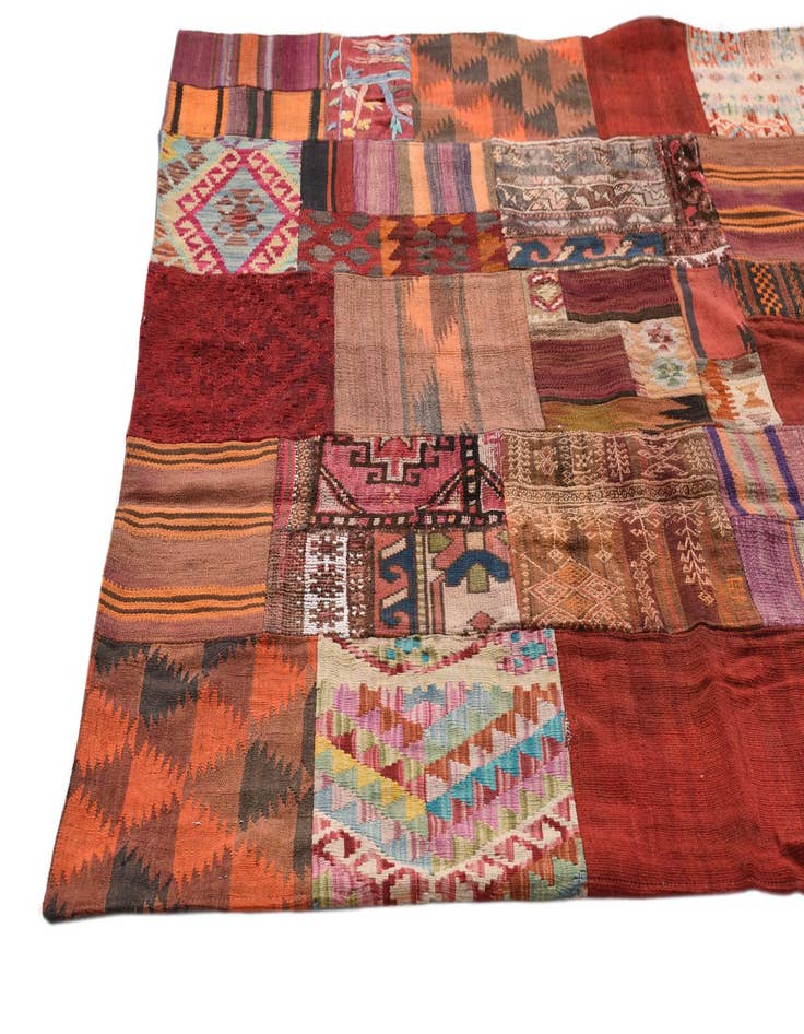 Detail image of  5' 7 x 8'  Hand Woven Kilim Patchwork Wool Rug