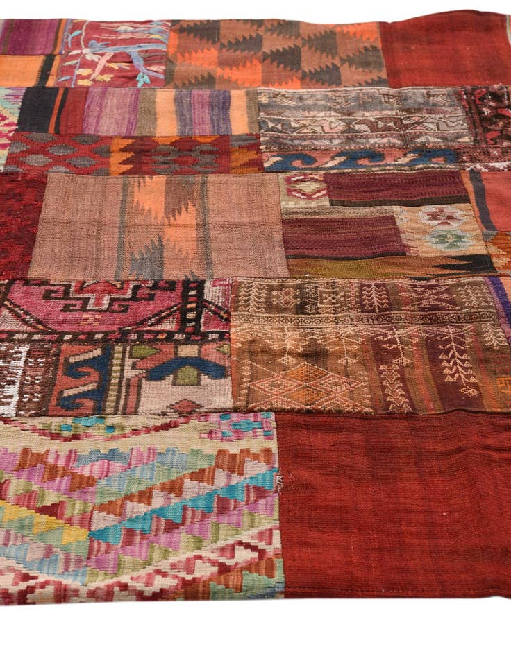 Detail image of  5' 7 x 8'  Hand Woven Kilim Patchwork Wool Rug