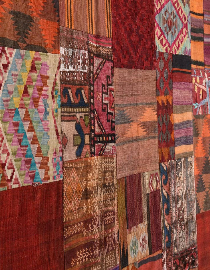 Detail image of  5' 7 x 8'  Hand Woven Kilim Patchwork Wool Rug