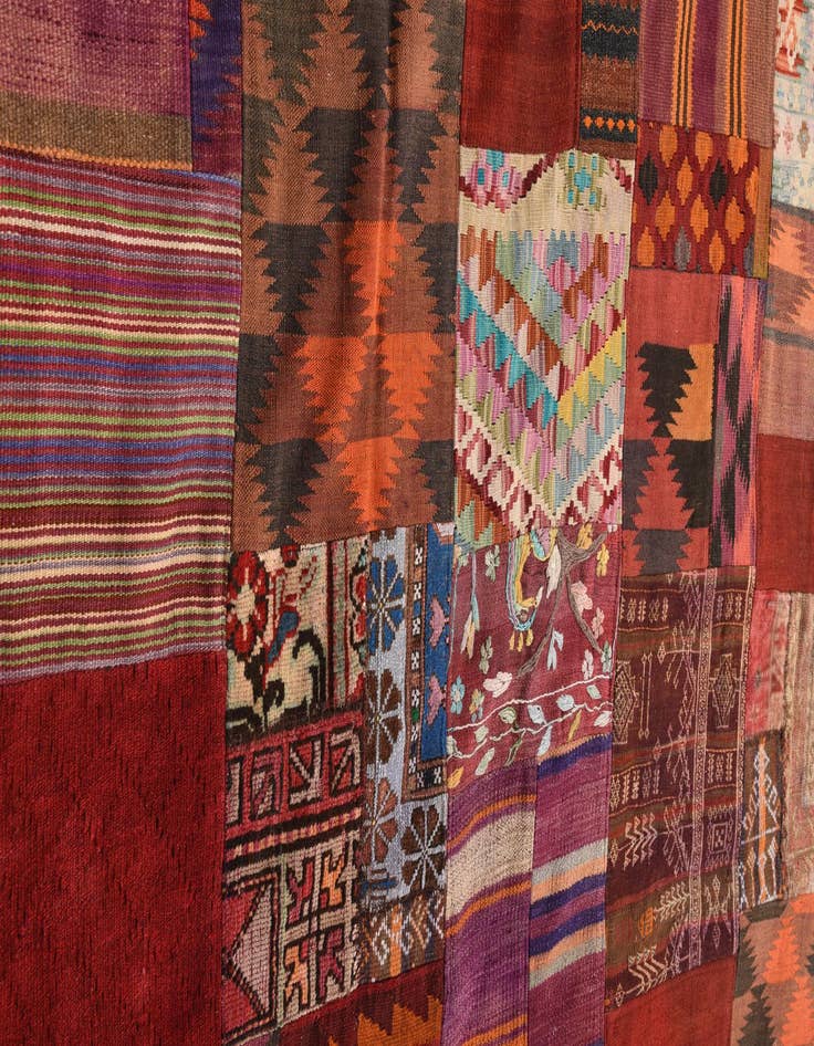 Detail image of  5' 7 x 8'  Hand Woven Kilim Patchwork Wool Rug