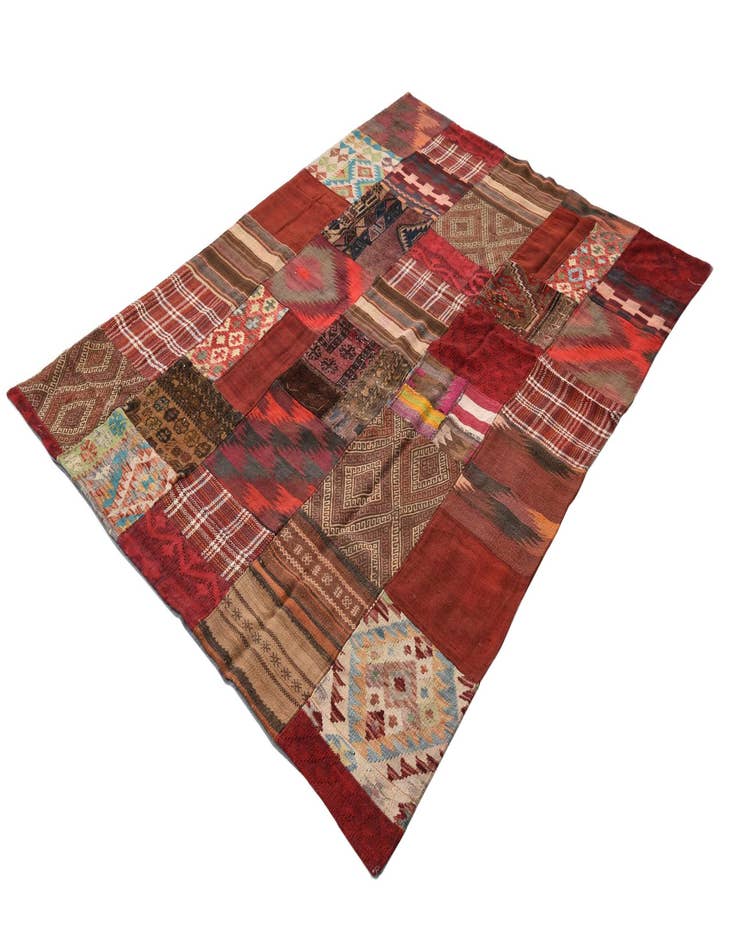 Detail image of  5' 5 x 7' 9  Hand Woven Kilim Patchwork Wool Rug