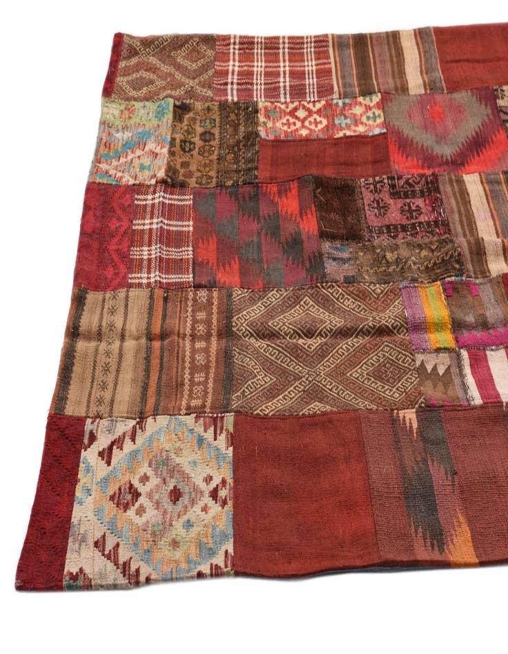 Detail image of  5' 5 x 7' 9  Hand Woven Kilim Patchwork Wool Rug