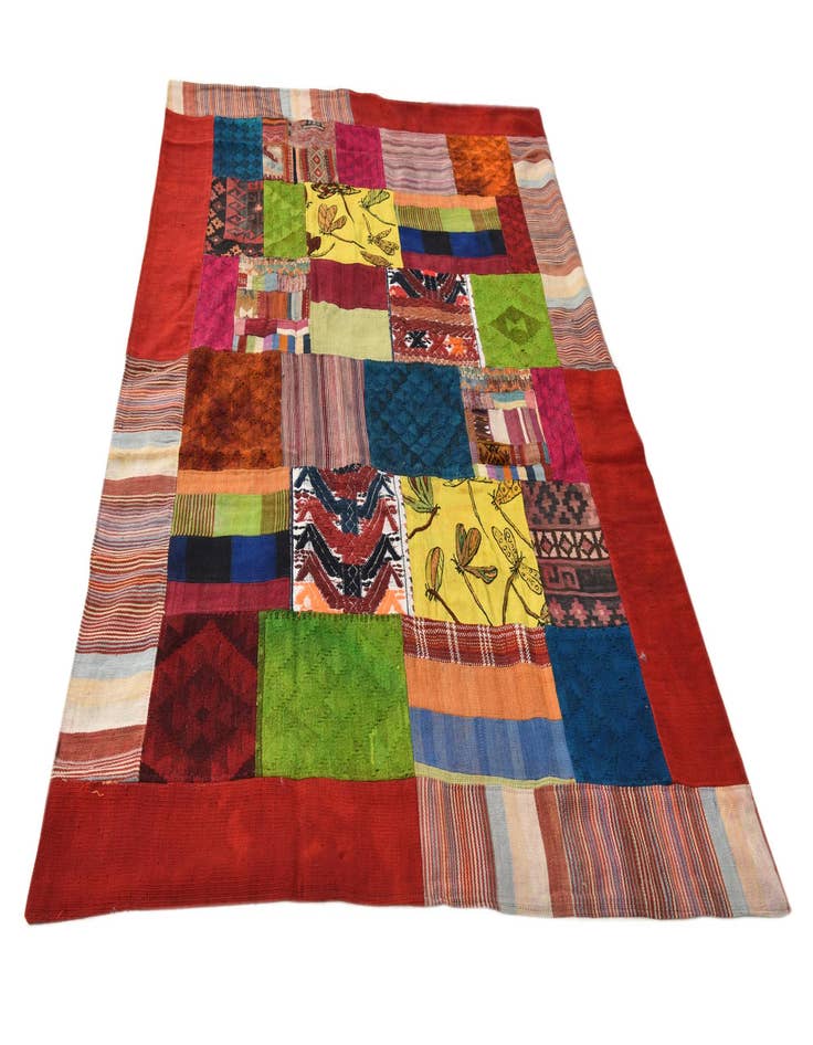 Detail image of  5' 5 x 8'  Hand Woven Kilim Patchwork Wool Rug