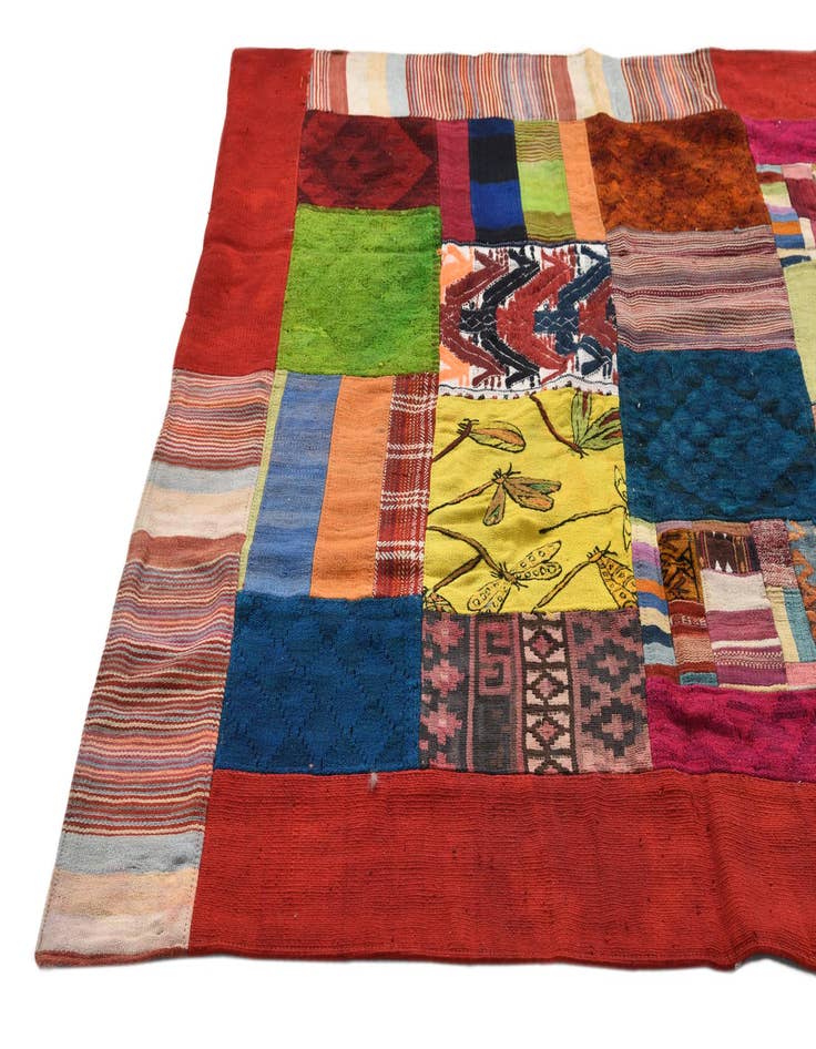 Detail image of  5' 5 x 8'  Hand Woven Kilim Patchwork Wool Rug