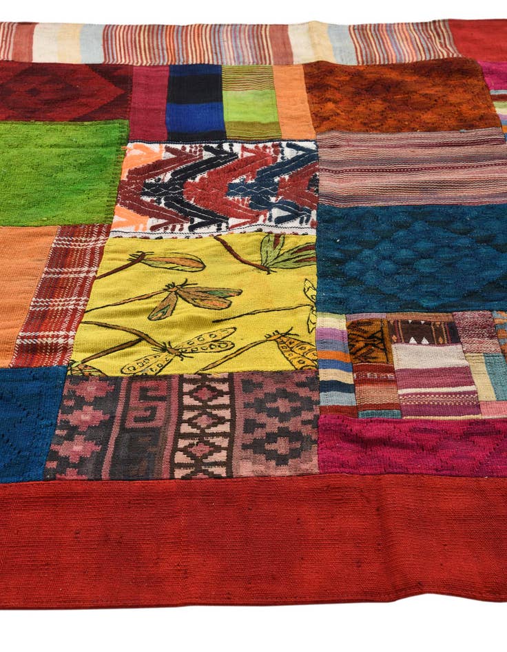 Detail image of  5' 5 x 8'  Hand Woven Kilim Patchwork Wool Rug